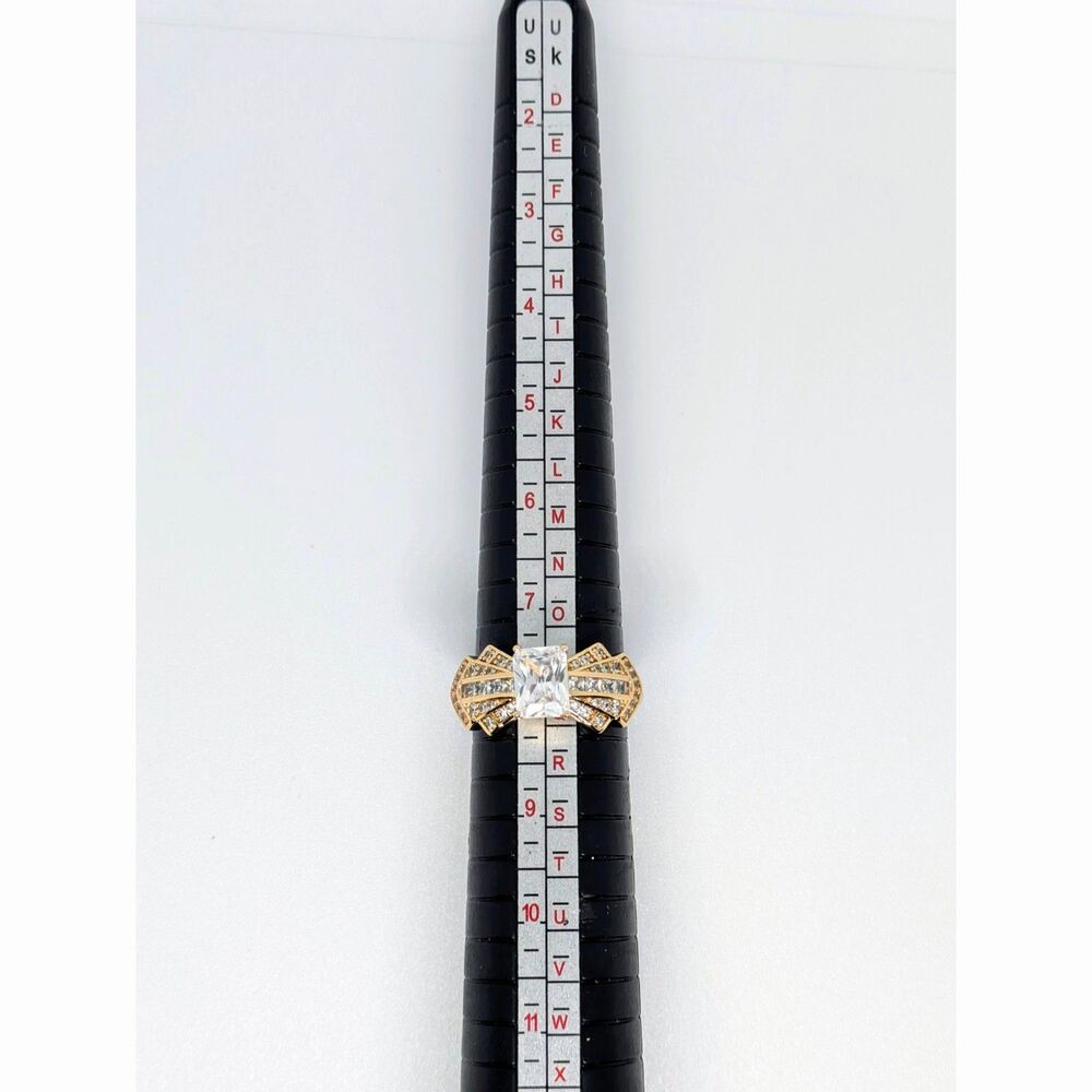 Women's Art Deco Rose Gold Cocktail Size 8 Emerald Cut ring with Clear CZ stones